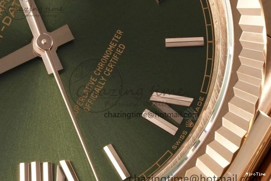 MiroTime 0516 DayDate 40 RG JDF Gain Weight 904L Steel Green Dial Roman Markers on President Bracelet A2836 V Trendsetting 1816